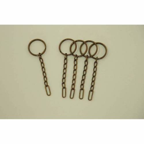 5 Schlüsselringe mit Kettchen in Messing antik