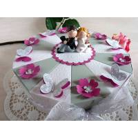 Große Hochzeitstorte/Schachteltorte 26 cm Ø, zur Hochzeit/Geldgeschenk in grau/weiß/pink mit Schmetterlingen und Bl& Bild 1