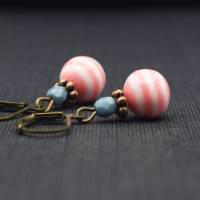 Ohrringe, gestreift, rosa, weiß, rauchblau, Streifen, trendy, Style, blau, Perlen Bild 1