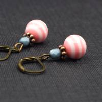 Ohrringe, gestreift, rosa, weiß, rauchblau, Streifen, trendy, Style, blau, Perlen Bild 2