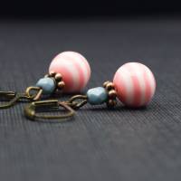 Ohrringe, gestreift, rosa, weiß, rauchblau, Streifen, trendy, Style, blau, Perlen Bild 4