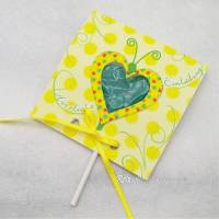 Kindergeburtstag Geburtstag Herz-Lolli-Einladung Schmetterling gelb Bild 1
