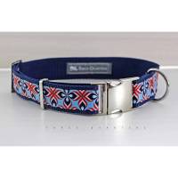 Hundehalsband, Hund, Halsband, Muster, blau, rot, weiß, dunkelblau, Hunde, Haustier, Leine, 30mm, silber, modern, stylisch, geometrisch Bild 1