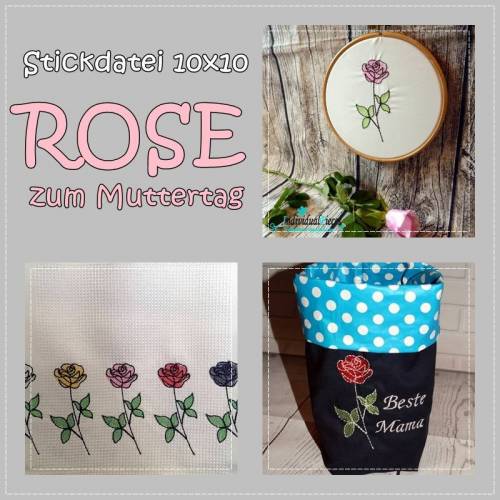 Stickdatei Rose zum Muttertag 10x10
