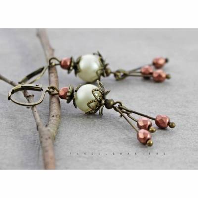 Ohrringe, creme, vintage, kupfer, rot, weiß, Hochzeit, Schmuck, Braut, Designer, Brautjungfer, romantisch, edel, elegant, Perlen, style