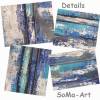 Handegemalte Acrylbilder auf Papier, gestreift und ungerahmt in verschiedenen Blautönen mit leichter Sandstruktur Bild 8