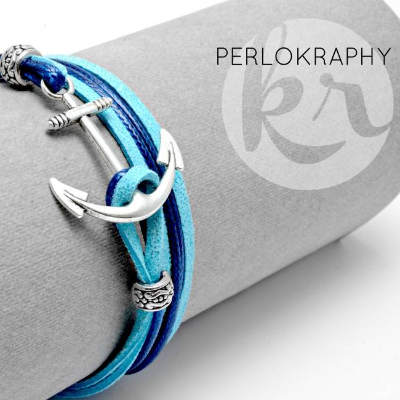 Wickelarmband Ankerliebe Bicolor . Armband doppelte Wicklung . Ankerarmband Martitim . Geschenk Hoffnung . Sommerschmuck Blau Silber