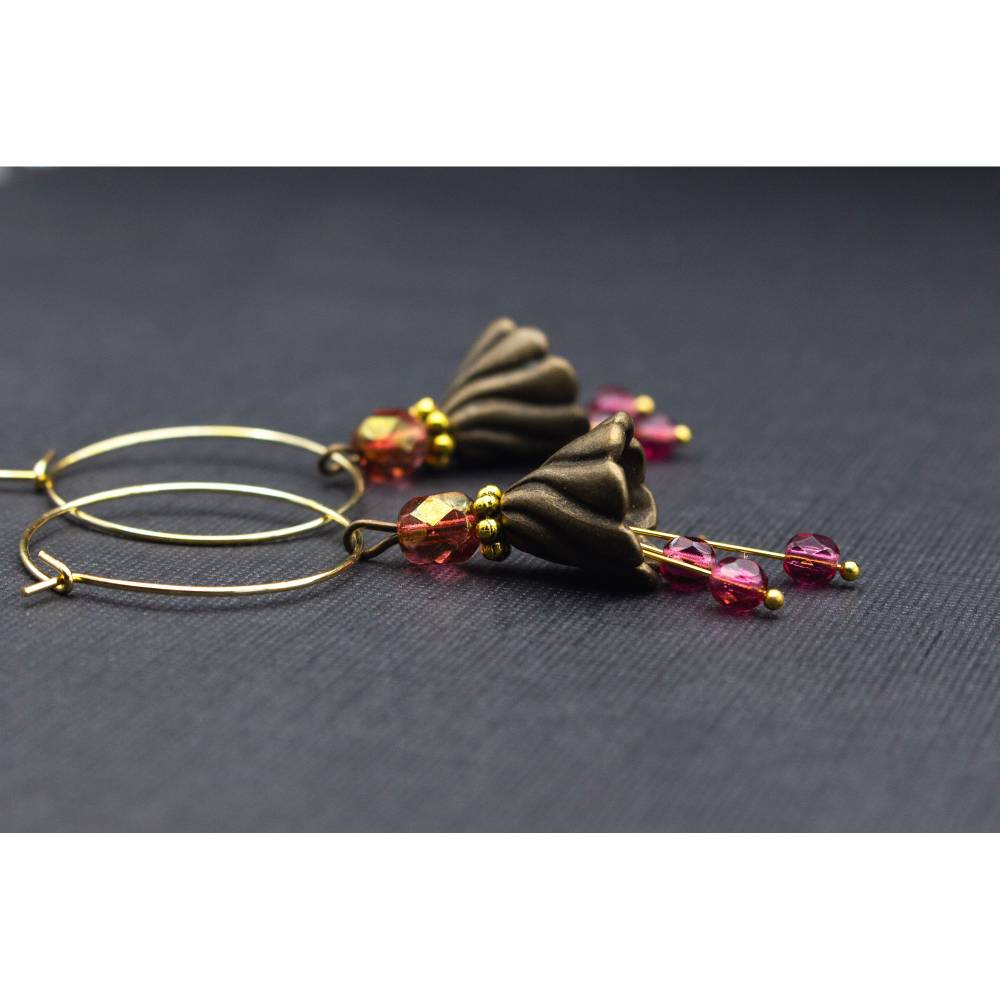 Blüten Ohrringe Damen - Rosa Acryl Creolen Mit Strass Quasten