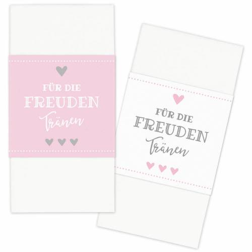 Banderolen Für die Freudentränen Rosa-Weiß zweiseitig bedruckt mit Klebepunkt zum Verschließen - Hochzeit Taschentuch Papierbanderole Taschentuchhalter