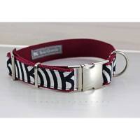Hundehalsband, dunkelblau, weiß, Streifen, Muster, dunkelrot, Haslband, Hund, Haustier, Welpe, modern, silber, trendy, Gurtband Bild 1