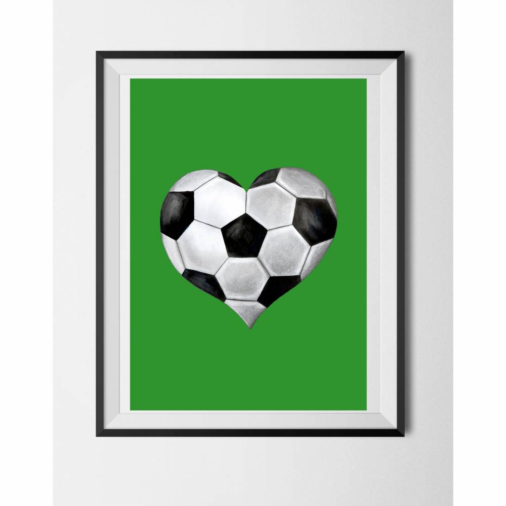 Fussball Herz, Geschenk für Fussballfans  Digitaldruck A4, 300 g/m2  Bild 1