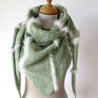 Dreieckstuch in Grüntönen, handgestricktes Tuch aus Baumwolle, Geschenk für sie Bild 10