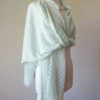 Sommer Schal mint aus Baumwolle und Merino, leichtes Lace-Tuch reine Naturfaser, zarte Stola Damen Bild 1