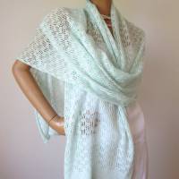 Sommer Schal mint aus Baumwolle und Merino, leichtes Lace-Tuch reine Naturfaser, zarte Stola Damen Bild 2