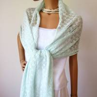 Sommer Schal mint aus Baumwolle und Merino, leichtes Lace-Tuch reine Naturfaser, zarte Stola Damen Bild 3