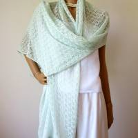 Sommer Schal mint aus Baumwolle und Merino, leichtes Lace-Tuch reine Naturfaser, zarte Stola Damen Bild 5