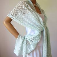 Sommer Schal mint aus Baumwolle und Merino, leichtes Lace-Tuch reine Naturfaser, zarte Stola Damen Bild 7