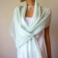 Sommer Schal mint aus Baumwolle und Merino, leichtes Lace-Tuch reine Naturfaser, zarte Stola Damen Bild 8