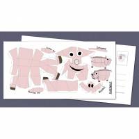 Postkarte "Mini-Schweinchen" zum Selberbauen. Bastelbogen DIY 210x105mm Bild 1