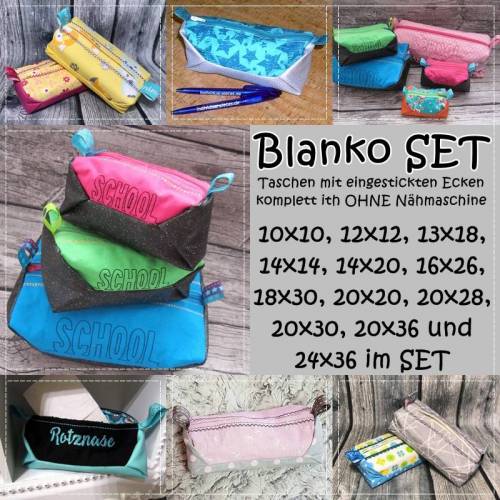 Taschen mit eingestickten Ecken von 10x10 bis 24x36