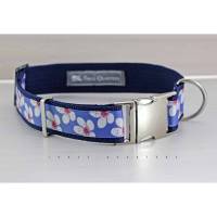 Hundehalsband, Hund, Halsband, Blumen, blau, weiß, Blüten, silber, Hunde, Welpe, dunkelblau, rosa, modern, 30mm, niedlich, hellblau Bild 1