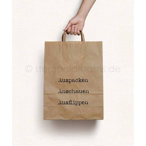 Tütenstempel - Auspacken - Anschauen - Ausflippen - Holzstempel - Papierbeutel bestempeln - Größe S bis XXL - Nr. 285