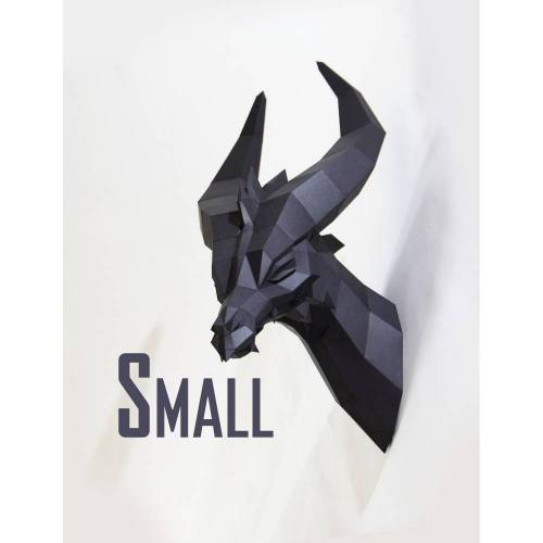 Kleiner Schwarzer Drache SMALL - PREMIUM Bastelbogen, Fantasie Tier Polygonal Geometrisch Bastelset DIY Trophäe