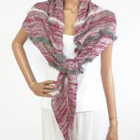 Hautfreundliches Tuch aus Baumwollmix mit Streifen, zeitloses Dreiecktuch rot grau off-white, gestricktes Halstuch Bild 10