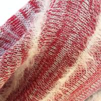 Hautfreundliches Tuch aus Baumwollmix mit Streifen, zeitloses Dreiecktuch rot grau off-white, gestricktes Halstuch Bild 5