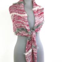 Hautfreundliches Tuch aus Baumwollmix mit Streifen, zeitloses Dreiecktuch rot grau off-white, gestricktes Halstuch Bild 9