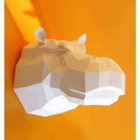 Nilpferd Bastelbogen von Paperwolf, viele Farben zur Auswahl. Original Geometrisch modern kreativ, Flusspferd Hippo DIY aus Papier Bild 1