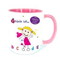 Tasse Schulkind mit Namen, personalisierte Geschenke zum Schulanfang, rosa Bild 1