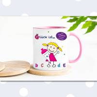 Tasse Schulkind mit Namen, personalisierte Geschenke zum Schulanfang, rosa Bild 5