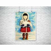 Eskimo Mädchen  Mädchen und Babyrobbe  Digitaldruck A4, 300 g/m2 Bild 1