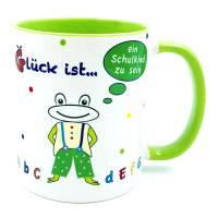 Tasse Einschulung mit Frosch, ABC Design, erster Schultag, Glück ist ... ein Schulkind zu sein Bild 1