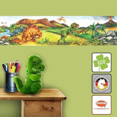ECO Kinderbordüre: Urzeit Dinos - grün braun - 18 cm Höhe