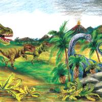 ECO Kinderbordüre: Urzeit Dinos - grün braun - 18 cm Höhe Bild 5