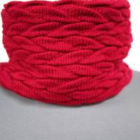 Roter Rundschal aus reiner Wolle mit Strukturmuster, Damen Loop Winterschal, Weihnachtsgeschenk Frau Bild 5