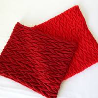 Roter Rundschal aus reiner Wolle mit Strukturmuster, Damen Loop Winterschal, Weihnachtsgeschenk Frau Bild 6