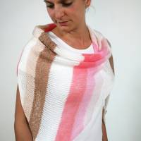 Sommerliches Stricktuch für Frauen in hellen Farben, Dreiecksschal aus Baumwolle und Seide, weiß rose nougat braun Bild 1