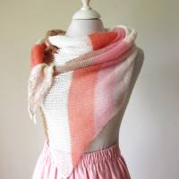 Sommerliches Stricktuch für Frauen in hellen Farben, Dreiecksschal aus Baumwolle und Seide, weiß rose nougat braun Bild 2