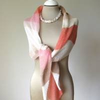 Sommerliches Stricktuch für Frauen in hellen Farben, Dreiecksschal aus Baumwolle und Seide, weiß rose nougat braun Bild 3
