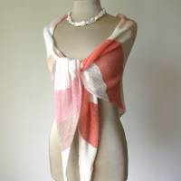 Sommerliches Stricktuch für Frauen in hellen Farben, Dreiecksschal aus Baumwolle und Seide, weiß rose nougat braun Bild 5
