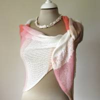 Sommerliches Stricktuch für Frauen in hellen Farben, Dreiecksschal aus Baumwolle und Seide, weiß rose nougat braun Bild 6