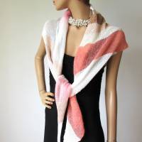 Sommerliches Stricktuch für Frauen in hellen Farben, Dreiecksschal aus Baumwolle und Seide, weiß rose nougat braun Bild 7