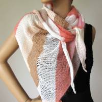 Sommerliches Stricktuch für Frauen in hellen Farben, Dreiecksschal aus Baumwolle und Seide, weiß rose nougat braun Bild 9