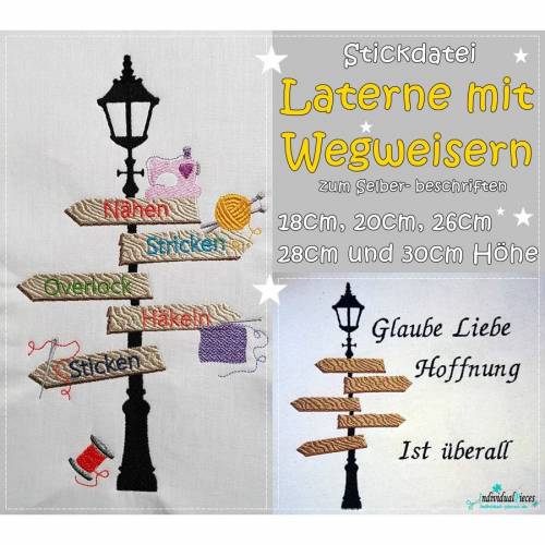 Stickdatei Laterne mit Wegweisern