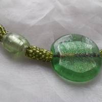 Kette  *BIG GREEN SILVER* metallic grün  gehäkelte Halskette Perlenkette Glasperlen Rocailles Bild 1