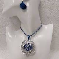 Kette Blue Moon mit Ohrringen in königsblau am Organzaband Bild 1