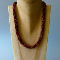 Halskette Spirale, Häkelkette braun mit koralle, 46 cm, Perlenkette aus Perlen gehäkelt, Rocailles, Häkelschmuck Bild 2